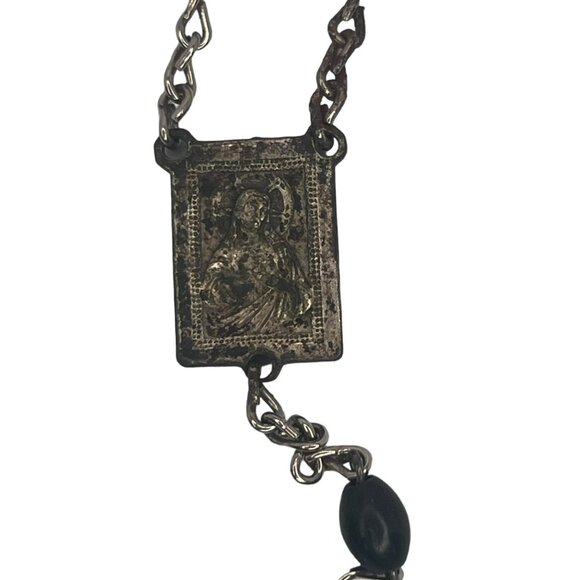 Vintage Traditional Black Beaded Rosary Beads INRI Prayer 20 in - Picture 3 of 5